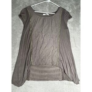 DESIGNhistory Tunic Top Women size S Taupe Embroidered High Low Fairycore Boho